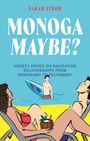 „MONOGA MAYBE?“ mit Untertitel über Beziehungsrat. Illustration: Paar am Strand, Mann mit Surfbrett im Wasser.