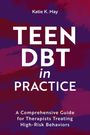Text: "Katie K. May. TEEN DBT in PRACTICE. A Comprehensive Guide for Therapists Treating High-Risk Behaviors." 

Dunkler, abstrakter Hintergrund mit violetten und roten Tönen.