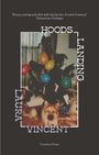 „Hoods Landing“ von Laura Vincent. Zitat von Catherine Chidgey. Hund vor buntem, mit Luftballons geschmücktem Weihnachtsbaum.