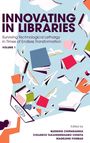 Oben steht: "INNOVATING IN LIBRARIES." Darunter fliegende Bücher, u.a. in Blau, Rot und Lila. Unten drei Autoren.