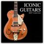 Text: "ICONIC GUITARS 2027 Calendar". Zeigt eine braune E-Gitarre mit goldenen Akzenten auf schwarzem Hintergrund.