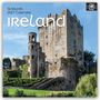 Text: "16-Month 2027 Calendar Ireland". Alte Burg mit Turm, grüne Bäume und blauer Himmel im Hintergrund.