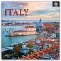 Text: "16-Month 2027 Calendar ITALY." Luftaufnahme von Venedigs Architektur und Wasserstraßen bei Sonnenuntergang.
