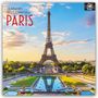 16-Month 2027 Calendar, PARIS. Der Eiffelturm steht im Zentrum, umgeben von Gärten und Reflexionen im Wasser.