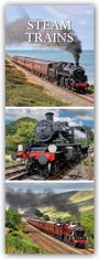 "Steam Trains 2027 Calendar." Drei Dampflok-Bilder, zwei in der Natur, eine umgeben von Bäumen, alle rauchend.