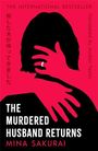 "The Murdered Husband Returns" von Mina Sakurai. Ein schwarzer Umriss mit roten Händen, pinker Hintergrund.