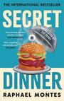 „SECRET DINNER“ von Raphael Montes. Ein Hamburger mit einem Auge unter einer silbernen Haube.