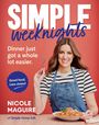 "Simple weeknights. Dinner just got a whole lot easier. Good food. Less stress!" Frau mit Gabel und Teller Pasta.