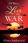 „Of Rice, Love and War.“ Elana Sabharwal. Silhouette eines Sonnenuntergangs mit Helikoptern und Palmen.