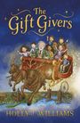 "The Gift Givers" von Holly J. Williams. Illustration: Ein Mann mit Kindern in einem Schlitten, gezogen von Rentieren, über London.