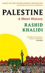 Text: "PALESTINE: A Short History, Rashid Khalidi." Zitat: "'Khalidi is the foremost scholar of Palestine' - Guardian". Illustration von Gebäuden vor gelber Sonne.