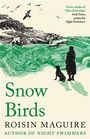 "Snow Birds" und "Roisin Maguire" in grüner Schrift. Silhouette von Person mit Hund und Vögeln, Landschaft im Hintergrund.