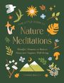 "The Little Book of Nature Meditations", dekoriert mit Naturmotiven wie Vögeln, Pflanzen und Bergen auf grünem Hintergrund.