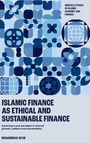 Text: "Islamic Finance as Ethical and Sustainable Finance" von Muhammad Ayub. Muster aus blauen geometrischen Formen.