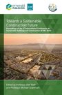 „Towards a Sustainable Construction Future.“ Überschrift oben. Moderne Stadt von oben; Berge im Hintergrund.