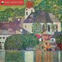 Text: "KLIMT LANDSCAPES CALENDAR 2027". Eine impressionistische Landschaft mit Bäumen, einem Gebäude und einem See.