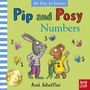 "Pip and Posy Numbers" zeigt Hasen und Maus mit Schmetterlingen, die Zahlen 1 bis 5 schweben um sie.