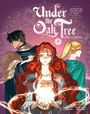 „Under the Oak Tree“, „the comic“, „4“. Drei Personen, mittig eine Frau mit roten Haaren, die Licht in den Händen hält.