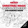 "Christmas Magic: A Cute and Cosy Colouring Book." Zwei fröhliche Cartoon-Mäuse in Winterkleidung spazieren Hand in Hand.