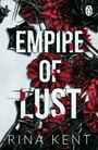 "Empire of Lust" in großen weißen Buchstaben, schwarze und rote Blumen, ein kleines Pinguin-Logo oben rechts.