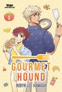 "Gourmet Hound", "Robyn Lee Hamada". Zwei Personen, eine mit Sandwich, die andere mit Bratpfanne. Essen um sie herum.