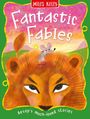 "Fantastic Fables", "Aesop's much-loved stories". Illustration: Maus auf einem Löwenkopf, grüner Rahmen, bunte Landschaft.