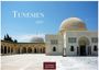 Text: "Tunesien 2027". Darstellung zeigt eine Moschee mit Kuppeln und Arkaden, umgeben von blauem Himmel.