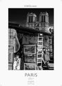 Oben steht "H.W. Schawe", unten "PARIS 2027". Im Vordergrund sind Kunstwerke ausgestellt, dahinter Notre-Dame.