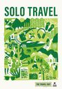 Text: "Solo Travel", "The Travel Edit". Illustration: Reisesymbole, Stadtansichten, Natur, Kamera, Rucksack, Flugzeuge.