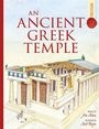Text: "AN ANCIENT GREEK TEMPLE". Zeichnung eines antiken griechischen Tempels, farbenfroh und detailliert.