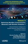 "Volume 4 Optimizing NextGen Communication Networks with Decision Analytics 1" auf blauem Hintergrund, vernetzte Linien.