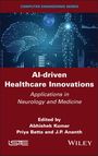 Buchtitel: "AI-driven Healthcare Innovations". Bild eines digitalen menschlichen Körpers und Gehirns mit Datenvisualisierung.