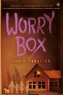 "WORRY BOX" in lila Schrift, darunter "CHRIS PANATIER". Eine Illustration eines Hauses mit einer Familie und einem Hund.
