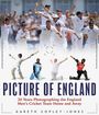 Text: "PICTURE OF ENGLAND. 20 Years Photographing the England Men's Cricket Team Home and Away. GARETH COPLEY-JONES." Oben jubelt ein Cricket-Team.