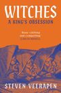 "WITCHES A KING'S OBSESSION" von STEVEN VEERAPEN. Illustration von drei Hexen vor orange-blauem Hintergrund.