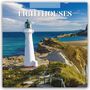 2027 Calendar, Lighthouses. Ein Leuchtturm steht auf einem Felsen im Meer unter blauem Himmel mit wenigen Wolken.