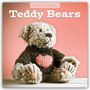 Text: "2027 Calendar" und "Teddy Bears". Teddybär in Pullover mit Herzmuster auf rosa Hintergrund.
