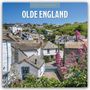 Text oben: "2027 Calendar". Haupttext: "OLDE ENGLAND". Ansicht eines malerischen Dorfes mit alten Häusern und blühenden Pflanzen.