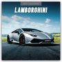 2027 Calendar. Lamborghini. Ein silberner Sportwagen auf einer Straße vor einem blauen Himmel und grüner Landschaft.