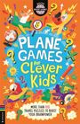"PLANE GAMES for Clever Kids" ist in großen Buchstaben geschrieben. Bunte Illustrationen von Tieren in Flugzeugen.