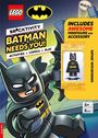 „BRICKTIVITY: BATMAN NEEDS YOU! Activities, Comics, Play. Includes awesome minifigure and accessory.“ LEGO-Logo oben.