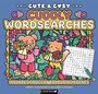 Text: "Cute & Cosy Cuddly Wordsearches. Includes Snuggly Colouring Scenes." Illustration: Zwei Tiere mit Blumen.