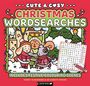 "Cute & Cosy Christmas Wordsearches." Drei Figuren im Winter, eine Wortsuche und Weihnachtsbaum.