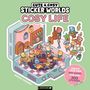 "Cute & Cosy Sticker Worlds: Cosy Life." Illustration einer gemütlichen Lounge mit tanzenden und musizierenden Tieren.