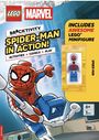 Text: "SPIDER-MAN IN ACTION! Includes awesome LEGO Minifigure". Illustration: LEGO Spider-Man schwingt durch die Stadt.
