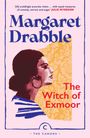 Zitat: "[A] scoldingly accurate vision..." Julie Myerson. "Margaret Drabble. The Witch of Exmoor." Profil einer Frau im Vintage-Stil.