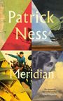 Text: "Patrick Ness, Meridian." Sechs ineinander verschachtelte Dreiecke, jedes mit unterschiedlichen Illustrationen gefüllt.