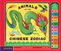 "Animals of the Chinese Zodiac" steht im Mittelpunkt; farbenfrohe Illustration eines grünen Drachen mit Tieren.