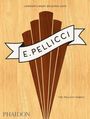 Text: "LONDON'S MOST BELOVED CAFE", "E.PELLICCI", "THE PELLICCI FAMILY". Illustration mit Holzoptik und Fächerdesign.
