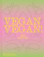 Text: "VEGAN VEGAN! ZIZI HATTAB PHAIDON". Bunte pastellfarbene Gestaltung mit geschwungenen Linien als Dekoration.